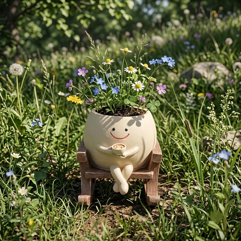 Figurine de jardin en résine personnage dessin animé sur chaise à bascule, décoration extérieure
