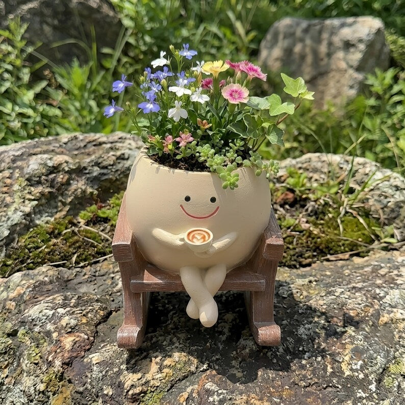 Figurine de jardin en résine personnage dessin animé sur chaise à bascule, décoration extérieure