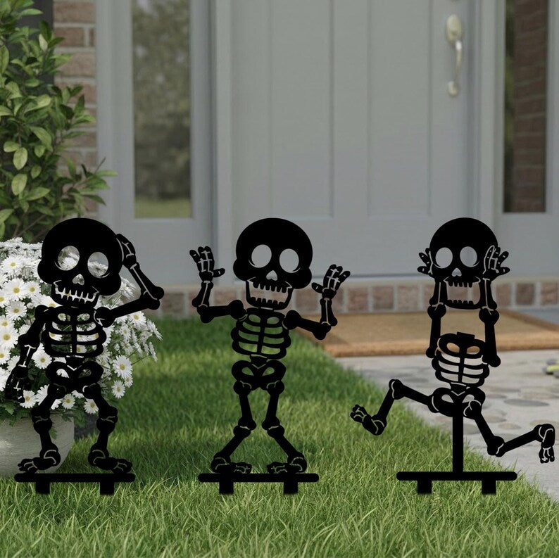 Squelette Halloween Enseigne de Jardin en Métal, Pieu Décoratif Extérieur Effrayant