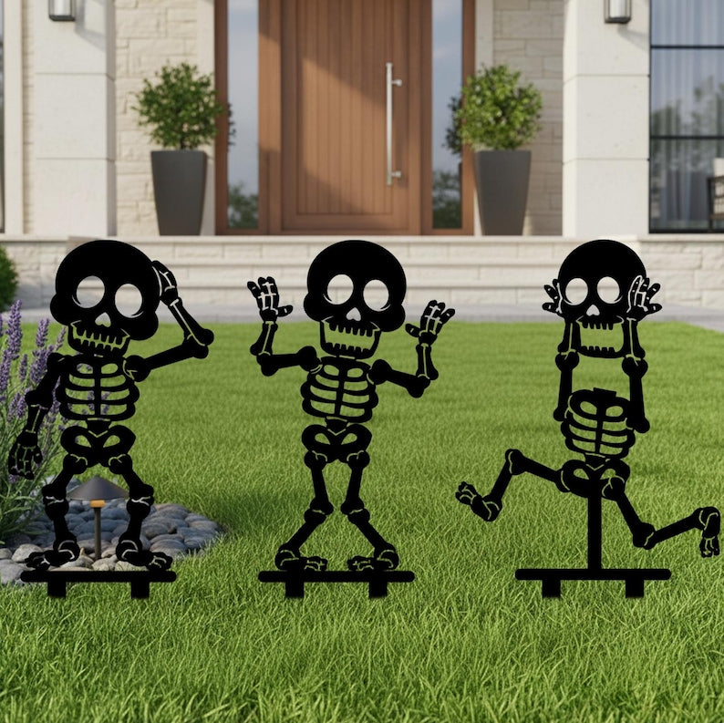 Squelette Halloween Enseigne de Jardin en Métal, Pieu Décoratif Extérieur Effrayant