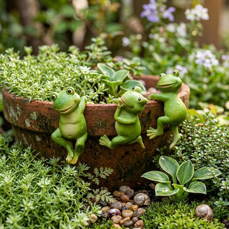Grenouille suspendue en résine pour jardinière, ornement de pot de fleurs, décoration d'intérieur et d'extérieur pour jardin de fées