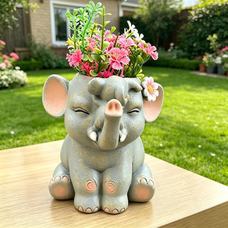 Jardinière en résine éléphant pour plantes succulentes, fines herbes et petites plantes, décoration d'intérieur et d'extérieur