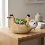 Cache-pot suspendu en céramique Paresseux, Jardinière murale pour plantes succulentes, 15x14cm, Gris ou Crème