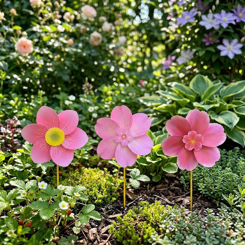 Girouette de Jardin Fleur Rose Moulin à Vent 35 cm Piquet pour Pelouse Extérieure