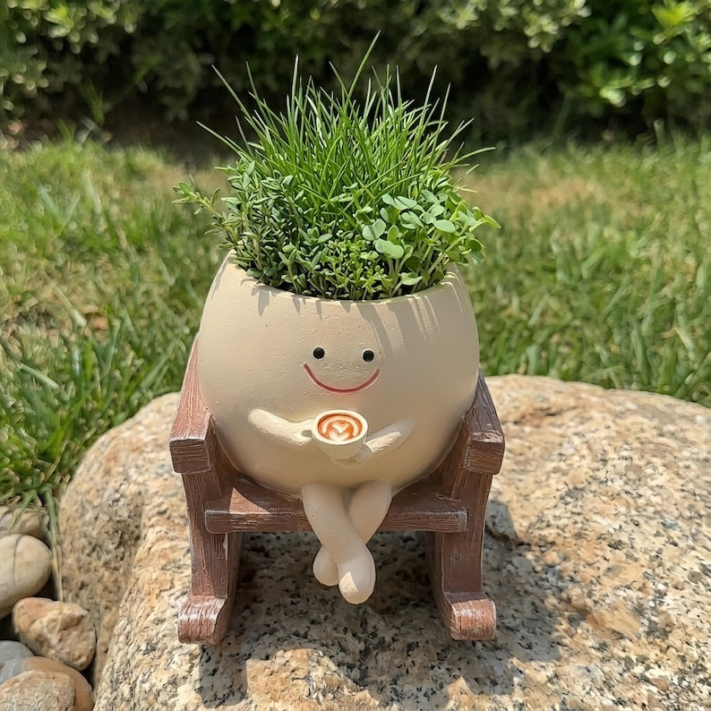 Figurine de jardin en résine personnage dessin animé sur chaise à bascule, décoration extérieure