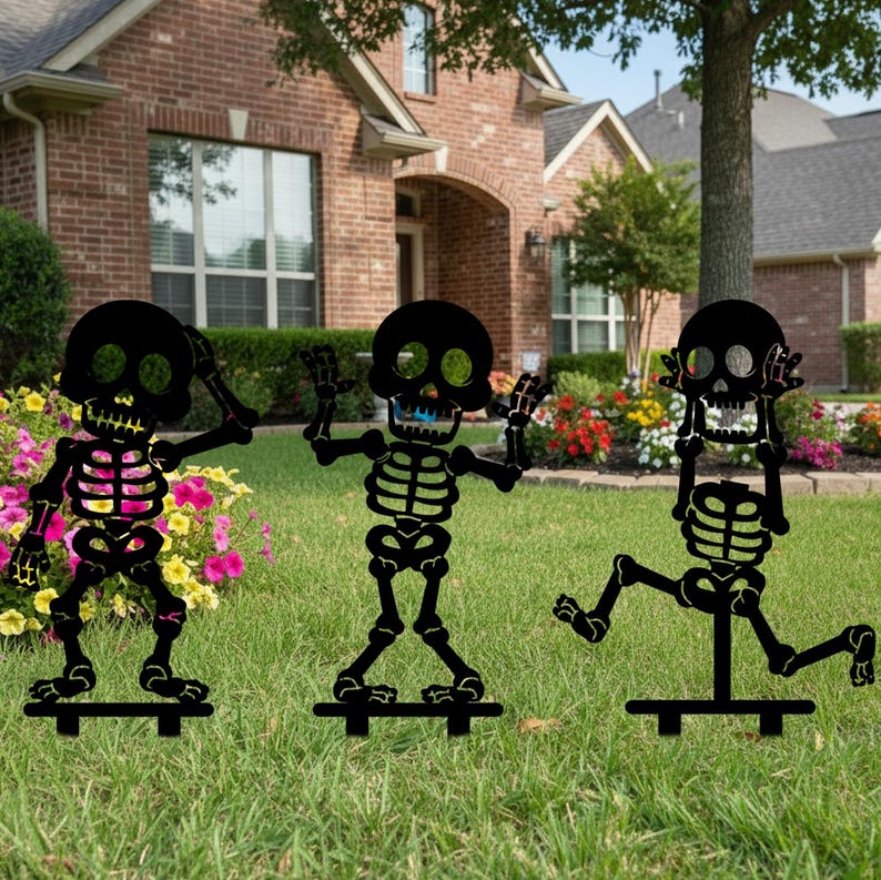 Squelette Halloween Enseigne de Jardin en Métal, Pieu Décoratif Extérieur Effrayant