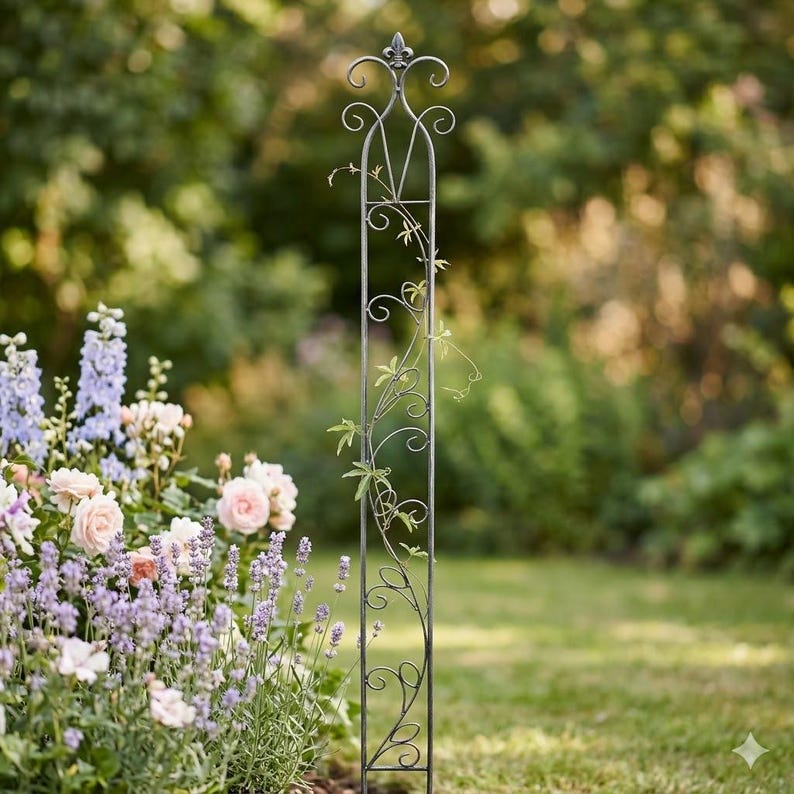 Treillis métallique 148 cm Noir et Argent pour Plantes Grimpantes