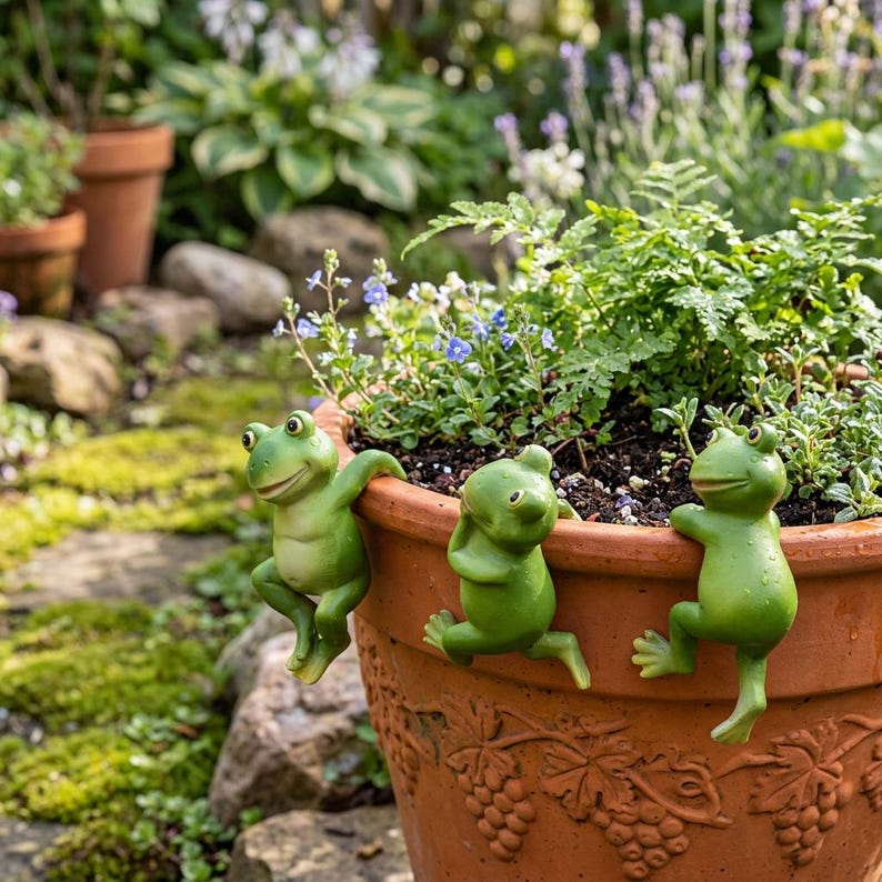 Grenouille suspendue en résine pour jardinière, ornement de pot de fleurs, décoration d'intérieur et d'extérieur pour jardin de fées
