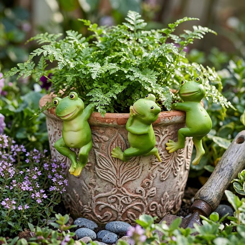 Grenouille suspendue en résine pour jardinière, ornement de pot de fleurs, décoration d'intérieur et d'extérieur pour jardin de fées