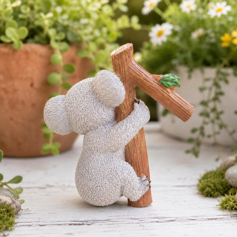 Suspension de pot de fleurs koala mignon, figurine de koala grimpant, ornement de jardinière en résine, décoration de plante succulente pour amateur de plantes