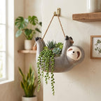 Cache-pot suspendu en céramique Paresseux, Jardinière murale pour plantes succulentes, 15x14cm, Gris ou Crème
