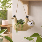 Cache-pot suspendu en céramique Paresseux, Jardinière murale pour plantes succulentes, 15x14cm, Gris ou Crème