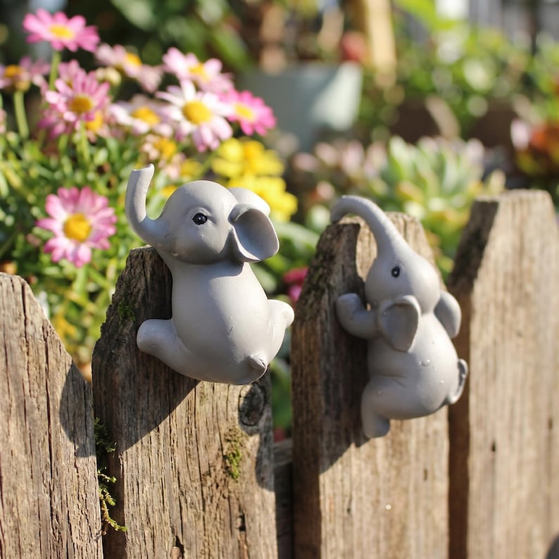 2 Pièces Éléphant Pot Hugger Figurine Résine, Décoration de Bord de Pot de Fleurs pour Jardin Intérieur et Extérieur, Cadeau pour Amateurs de Plantes