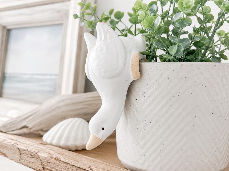 Suspension de pot de jardin en céramique blanc en forme de canard pour décoration extérieure