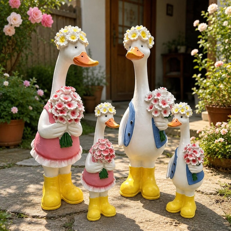Statue de canards rustiques extérieure en résine, décoration de jardin romantique, ornement de patio pour la maison, paire décorative
