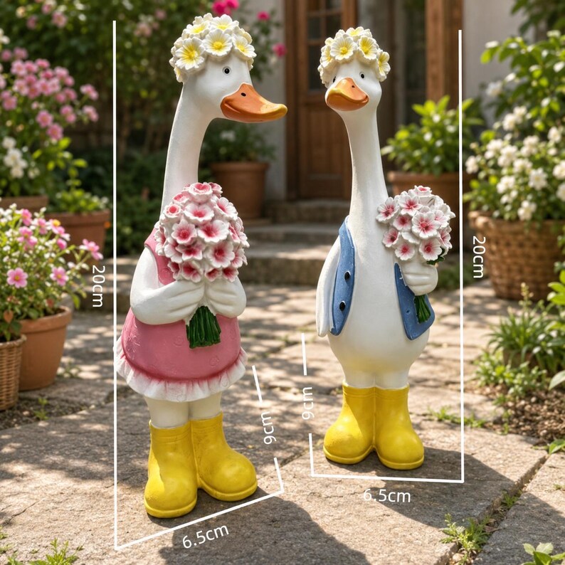 Statue de canards rustiques extérieure en résine, décoration de jardin romantique, ornement de patio pour la maison, paire décorative