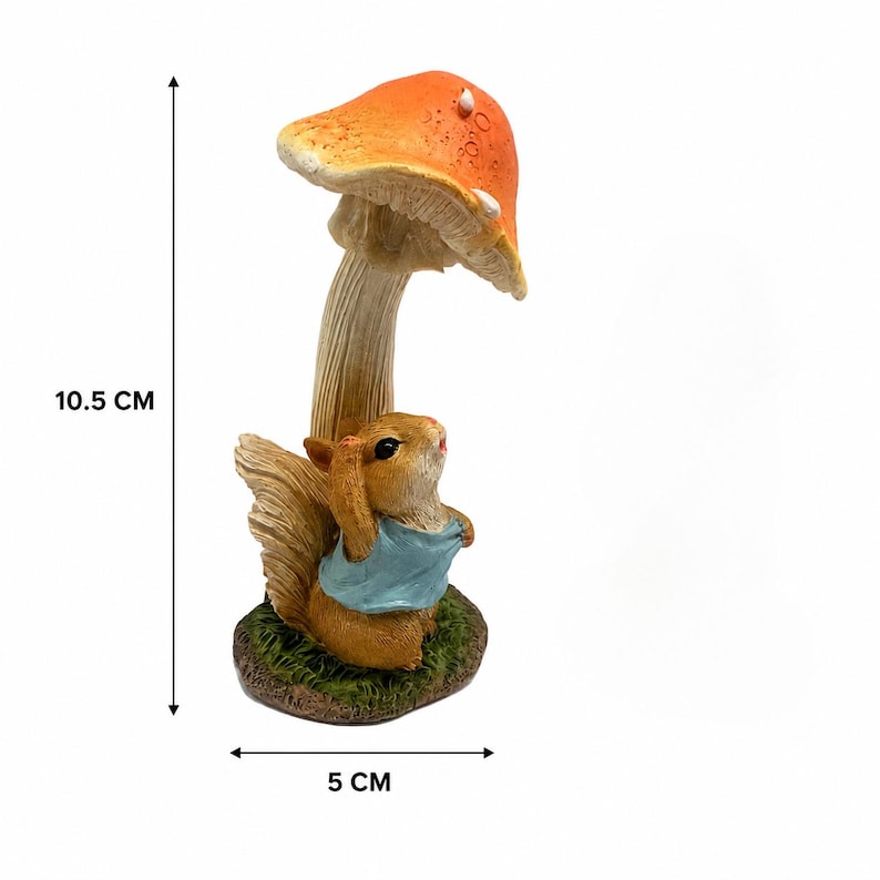 Figurine Écureuil sous Champignon en Résine pour Décoration Féerique et Terrarium