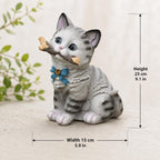 Statue de chat de jardin en résine, décoration d'extérieur pour pelouse de patio, figurine de chaton tigré avec ruban bleu, 23 cm