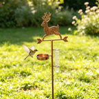 Pluviomètre en métal en forme de cerf avec mangeoire à oiseaux, décoration de jardin pour mesurer les précipitations