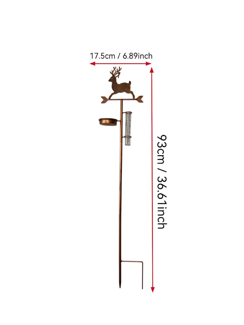 Pluviomètre en métal en forme de cerf avec mangeoire à oiseaux, décoration de jardin pour mesurer les précipitations