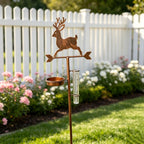 Pluviomètre en métal en forme de cerf avec mangeoire à oiseaux, décoration de jardin pour mesurer les précipitations
