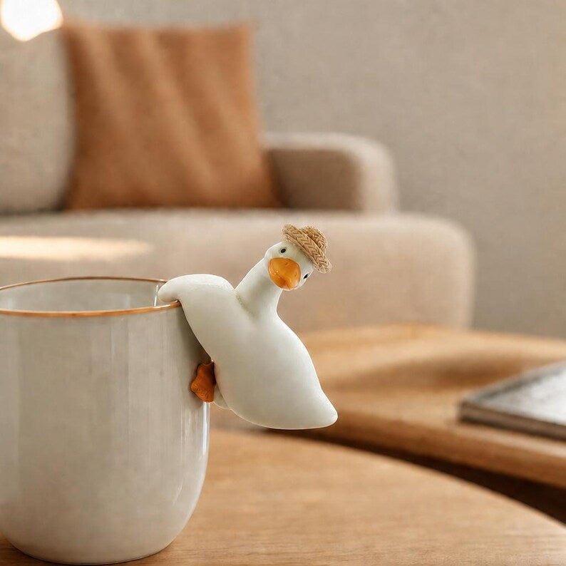 Ensemble de 3 figurines de canard blanc pour pot de fleurs suspendu, chapeau de paille, noeud papillon, résine pour décoration de jardin et maison