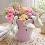 Ensemble de 3 figurines de canard blanc pour pot de fleurs suspendu, chapeau de paille, noeud papillon, résine pour décoration de jardin et maison