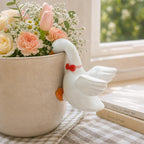 Ensemble de 3 figurines de canard blanc pour pot de fleurs suspendu, chapeau de paille, noeud papillon, résine pour décoration de jardin et maison