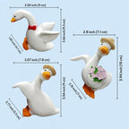 Ensemble de 3 figurines de canard blanc pour pot de fleurs suspendu, chapeau de paille, noeud papillon, résine pour décoration de jardin et maison