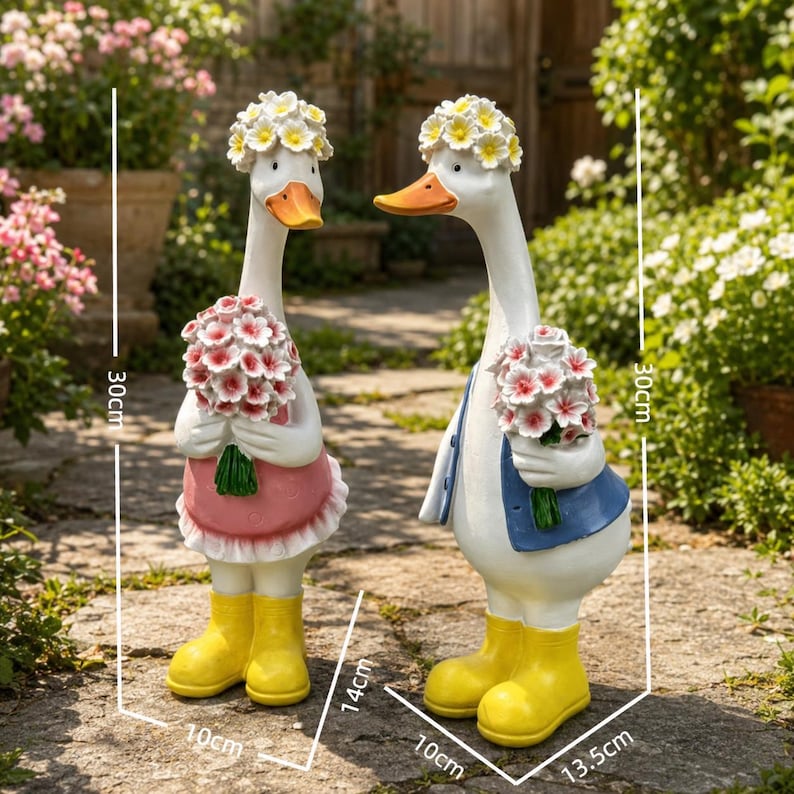 Statue de canards rustiques extérieure en résine, décoration de jardin romantique, ornement de patio pour la maison, paire décorative