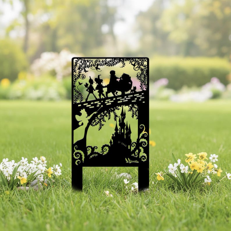 Piquet de jardin en métal château de fées magique, décoration de paysage extérieur, 25-70 cm