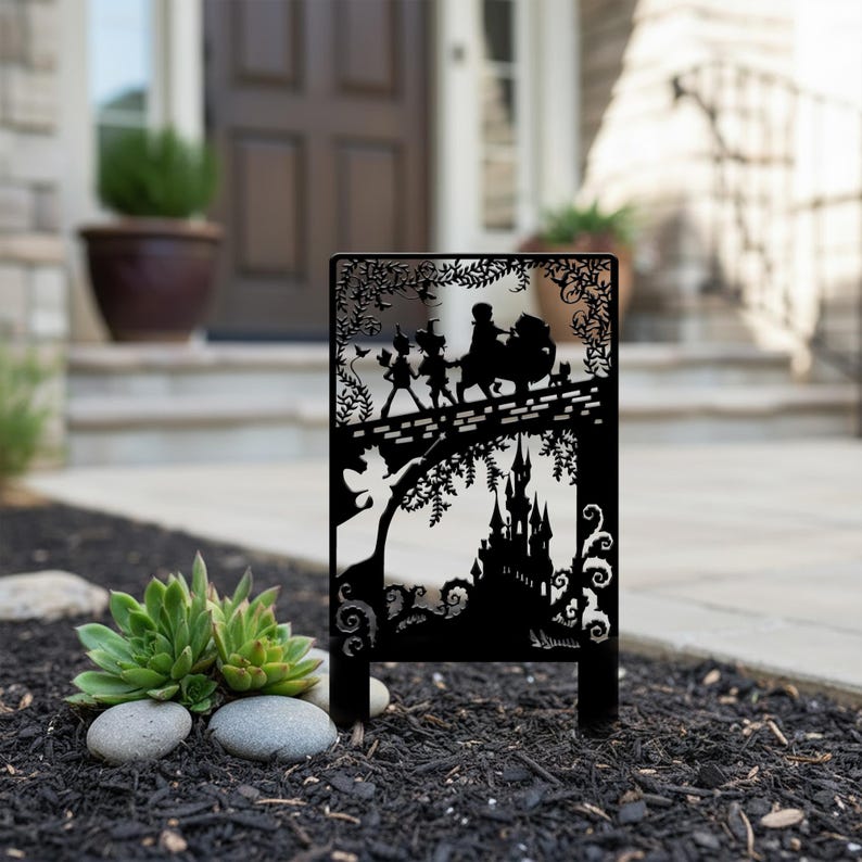 Piquet de jardin en métal château de fées magique, décoration de paysage extérieur, 25-70 cm