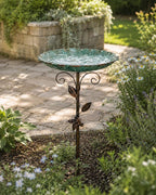 Bain d'oiseaux en métal avec piquet, bol d'eau pour jardin, pelouse, terrasse, parc, vert