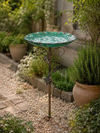 Bain d'oiseaux en métal avec piquet, bol d'eau pour jardin, pelouse, terrasse, parc, vert