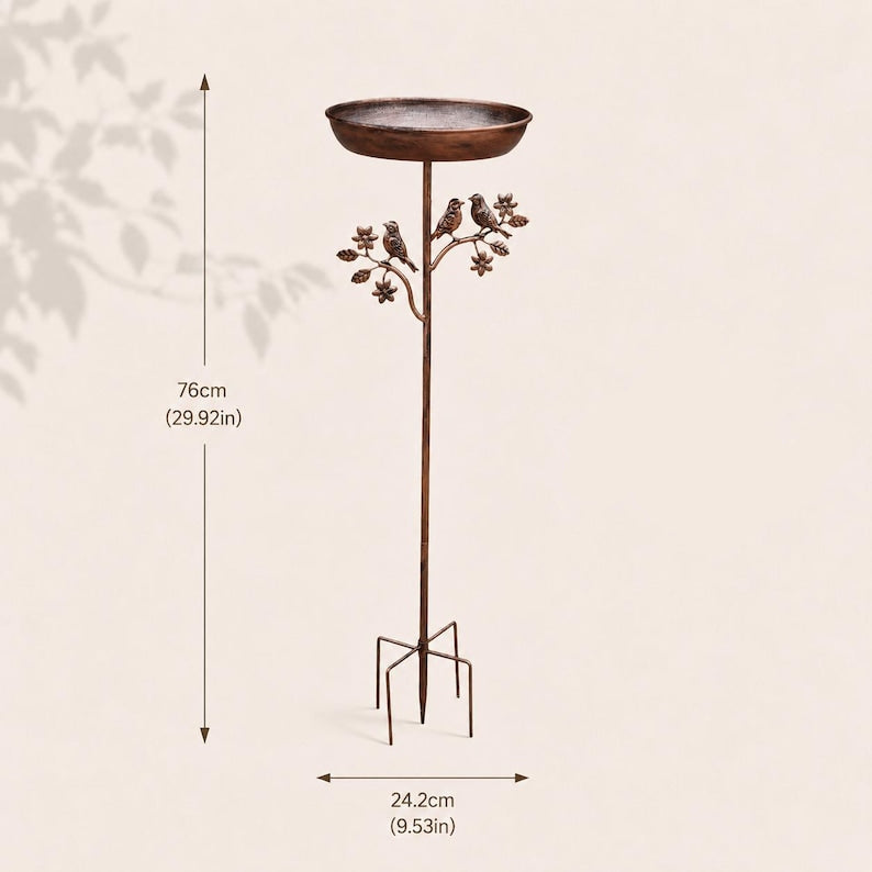 Piquet de jardin en métal pour bain d'oiseaux vintage, mangeoire extérieure rustique