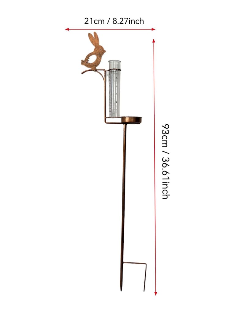 Pluviomètre en métal lapin 93 cm avec mangeoire à oiseaux, Décoration de jardin style ferme