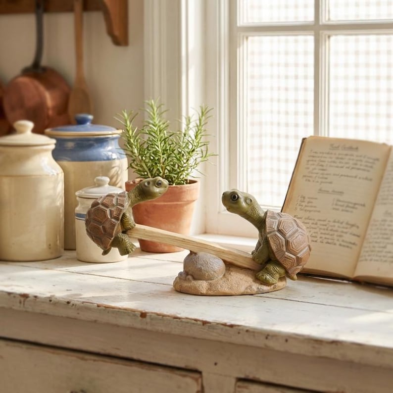 Figurine de tortue en résine à bascule pour jardin, décoration fantaisiste pour pot de fleurs, ornement féerique miniature