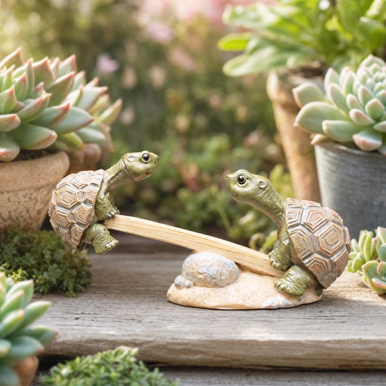 Figurine de tortue en résine à bascule pour jardin, décoration fantaisiste pour pot de fleurs, ornement féerique miniature