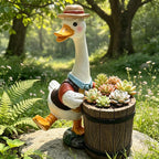 Pot de fleurs en résine canard fermier avec jardinière tonneau pour plantes succulentes, décoration jardin extérieur