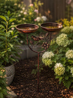 Bain d'oiseaux double en cuivre antique avec mangeoire, métal résistant aux intempéries, pour jardin et terrasse