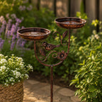 Bain d'oiseaux double en cuivre antique avec mangeoire, métal résistant aux intempéries, pour jardin et terrasse