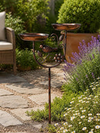 Bain d'oiseaux double en cuivre antique avec mangeoire, métal résistant aux intempéries, pour jardin et terrasse