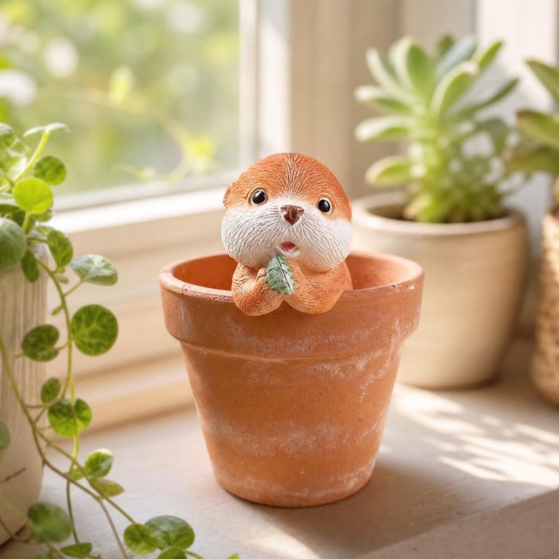 Lot de 3 Décorations de Jardin en Résine – Pot Suspendu Ornithorynque, Figurine Succulente avec Mousse