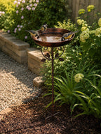 Bain d'oiseaux vintage en métal avec piquet pour jardin, hauteur 76 cm, diamètre 24,2 cm