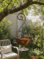Mangeoire et bain d'oiseaux suspendus en métal, décoration de jardin rustique