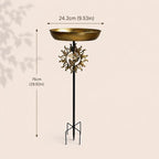 Bain d'oiseaux vintage en métal avec vasque bronze et papillon, sur pied pour jardin, terrasse et pelouse