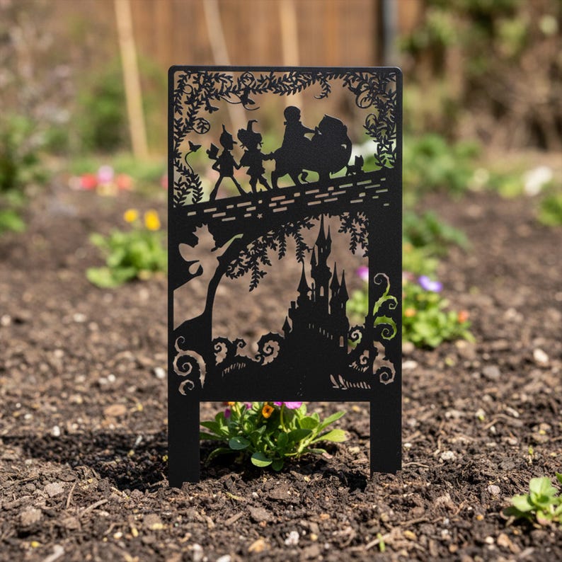 Piquet de jardin en métal château de fées magique, décoration de paysage extérieur, 25-70 cm