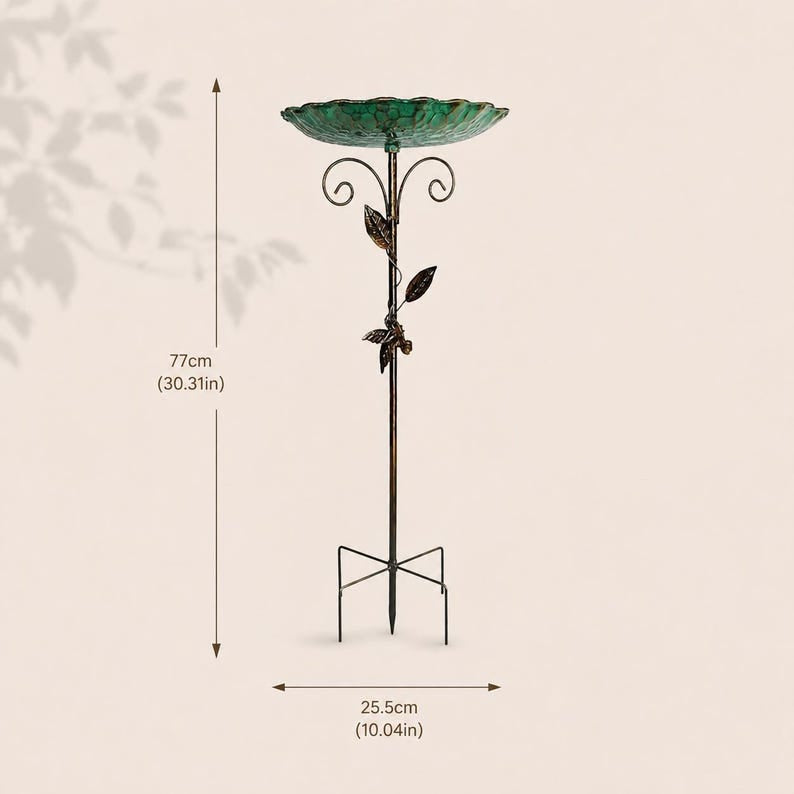 Bain d'oiseaux en métal avec piquet, bol d'eau pour jardin, pelouse, terrasse, parc, vert