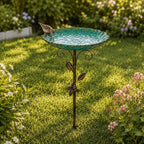 Bain d'oiseaux en métal avec piquet, bol d'eau pour jardin, pelouse, terrasse, parc, vert