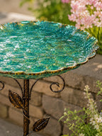 Bain d'oiseaux en métal avec piquet, bol d'eau pour jardin, pelouse, terrasse, parc, vert